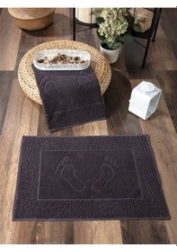 Resim 2'li Ayak İzli Ayak Havlusu Seti - %100 Pamuk Antrasit 