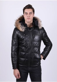 Resim New Zaya Leather Erkek Şişme Deri Ceket Siyah 