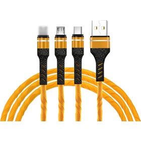 Resim Moveevo 1.2 Metre Sarı 3'lü Usb Şarj Kablosu - Lightning, Type-c Ve Micro Usb Uçları İle 3a Hızlı Şarj 