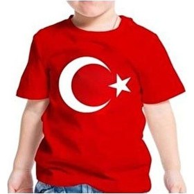 Resim Modavals 23 Nisan 19 Mayıs 29 Ekim 10 Kasım Okul Gösteri Unısex Garson Boy Ay Yıldız Baskılı Kısa Kol Tshırt - Kırmızı 