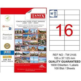 Resim Tanex Tw-2105 Beyaz Adresleme ve Postalama Etiketi 105 MM X 37.12 