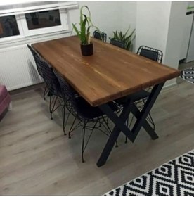 Resim Doğal Ahşap Yemek Masası-70-180 