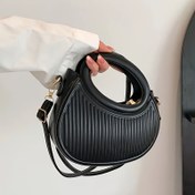 Resim Kadınlar için Minimalist Yuvarlak Çizgili Sentetik Deri Omuz Çantası - Altın Tonlu Donanım, Fermuar Kapatma, Siyah Sentetik Deri Astarlı Günlük ve Resmi Kıyafetler İçin Dönüştürülebilir El Çantası & Crossbody, Çok Yönlü Seyahat Çantası, Modern Aksesuar, Şık Tasarım 