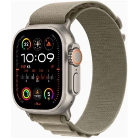 Resim Apple Watch Ultra 2 GPS + Cellular, 49mm Titanyum Kasa ve Klasik Zeytin Yeşili Alpine Loop - Küçük Boy 