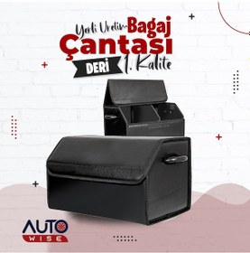 Resim Oto Deri Bagaj Organizer Deri Bagaj Çantası Araç Bagaj Düzenleyici Siyah Deri 