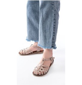 Resim 205-02 Bej Ortopedik Hakiki Deri Kadın Sandalet Bej 