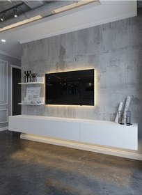 Resim Resital Ledli Duvara Monte Tv Sehpası - Beyaz - W6022-1 Beyaz 