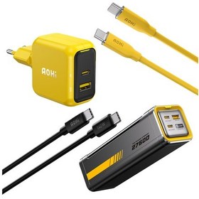 Resim Aohi Magcube 67w 2 Portlu Şarj Adaptörü, 27.600 Mah 240w Pd3.1 Powerbank, 140w 1m Pd 3.1 480mbps Süp 