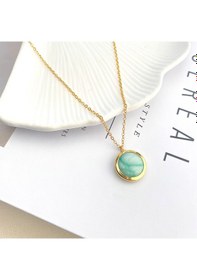 Resim Doğaltaş Kolye Aqua Marin Kolye Kaplama Çerçeveli Gold 45cm Gold 