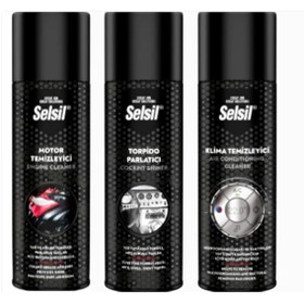 Resim Selsil Motor Temizleme Spreyi 200 ml Torpido Parlatıcı 200 ml Klima Temizleyici 150 ml 