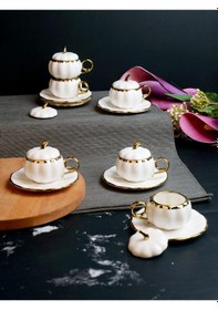 Resim Paçi Pumpkın Kabak Model Yaldızlı Beyaz 6 Lı Türk Kahve Fincan Takımı 100 Ml Beyaz 