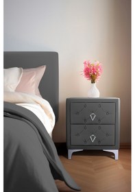 Resim Ruby 2 Çekmeceli Komodin-silver Model Kapitoneli Yatak Odası Iki Çekmeceli Komodin&şifonyer Modeli Gri 