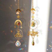 Resim 1 adet Kristal Rüzgar Çanı Güneş Tutucu Altın Kelebek Kolye Gökkuşağı Prizması Boyalı Cam Süs Çakralar El Sanatları Ev Bahçe Dekoru 
