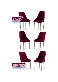 Resim Canisa Krax Serisi, 1.sınıf Babyface Kumaş Mutfak Sandalye, Gümüş Metal Ayak, 6 Adet Mürdüm Sandalye Sandalye Mürdüm Ayakları Gümüş 