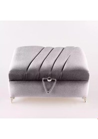 Resim Çizgili Kutu Çeyizlik, Şal + Seccade + Tesbih + Kuran Hediye Seti Orta B. Kadife, Gri, Elif-vav 