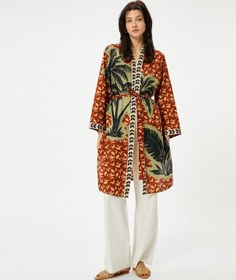 Resim Koton Uzun Kimono Beli Kuşaklı Desenli Kahverengi Desenli 4sak50017ew Kahverengi 