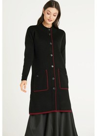 Resim Dik Yaka Cepli Uzun Triko Ceket - Siyah 001 