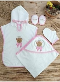 Resim Bebek Havlu Bornoz Seti Kız Bebek Havlu Silgi Seti Bebek Banyo Havlusu Panço Yenidoğan Hediyelik 