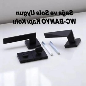 Resim Hakay Yıldız Wc - Banyo Siyah Kapı Kolu, Kare Rozetli Kilitlenebilir Takım 