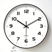 Resim 1 Adet Modern Minimalist Yuvarlak Duvar Saati - Sessiz Tiktaksız Analog Saat, Pil ile Çalışan (AA Dahil Değildir) - Şık Siyah Kenarlı & Beyaz Yüzeyli - Oturma Odası, Yatak Odası, Ofis, Mutfak için Ev Dekor Hediyesi - 25.4-40.64 cm Boyutlarda Mevcut - Dayanıklı Plastik Yapı, Zarif Rakamlı Tasarım 