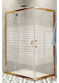 Resim Durul Duşakabin Kare Altın 5mm Çizgili Cam H:190 Beyaz 