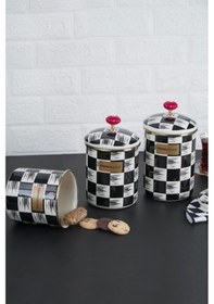 Resim Acar Qualita King Emaye 3 Parça Kavanoz Seti Büyük Boy Beyaz - Siyah 