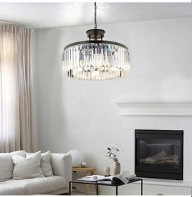 Resim Kanvas 45'Lik Siyah Kristalli Taşlı Modern Tasarım Kristal Salon Avize 