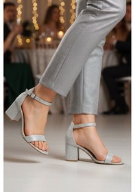 Resim Ayakmod Gümüş Simli Kadın Topuklu Abiye Ayakkabı 325157 Z Gümüş 