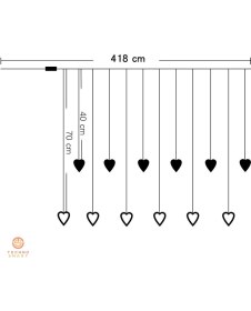 Resim Technosmart Kalp Perde LED Işık Animasyonlu Eklenebilir Fişli 