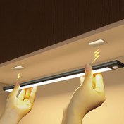 Resim 1 adet LED Hareket Sensörlü Dolap Işığı, Tezgah Altı Dolap Aydınlatması, Kablosuz Manyetik USB Şarj Edilebilir Mutfak Gece Lambaları, Pil ile Çalışan Gardırop Dolapları İçin Akıllı Aydınlatma 