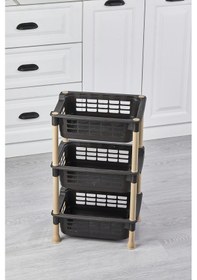 Resim 3 Katlı Plastik Sebzelik Patates Soğanlık Mutfak Düzenleyici Saklama Rafı, Sebze Meyve Organizer Kahverengi 