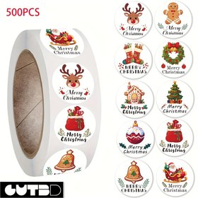 Resim GUTBD 500 Adet Noel Sticker Rulosu - Mat Bitişli, Kendinden Yapışkanlı, DIY Defterler, Telefon Kılıfları, Zarf ve Kaykaylar için Su Geçirmez PVC Çıkartmalar - Renkli Tatil Tasarımları, Çıkarılabilir Noel Duvar Stickerları 