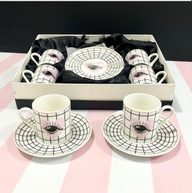 Resim Porselen Kahve Fincan Takımı 6 Lı 12 Parça 
