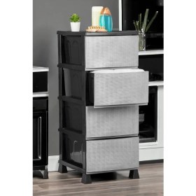 Resim Büyük Boy 4 Katlı Hasır Kapaklı Çok Amaçlı Şifonyer Sebzelik Komodin Düzenleyici 