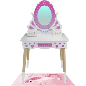 Resim ROZİTOYS Çg65 Ahşap Çocuk Makyaj Masası, Pembe Makyaj Masası T3005 