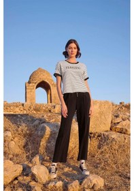 Resim Monamise Kadın Çizgi Desenli "fearless" Eşofman Takımı 23093 Çok Renkli 