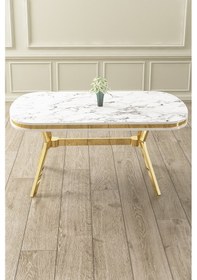 Resim Canisa Olya Serisi 90x168 Lak Panel Beyaz Mermer Desen Masa Takımı Gold Ayaklı 4 Antrasitsandalye Masa Beyaz Mermer Antrasit Sandalye 