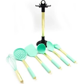 Resim Sembol Metal Askı Standlı 7 Prç Silikon Mutfak Set Yeşil COOK-240 