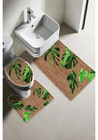 Resim Modern Desenli Dijital Baskı 3 Lü Banyo Paspas Takımı Yıkanabilir Kaymaz Tabanlı Klozet Takımı Klz0025 Renkli 