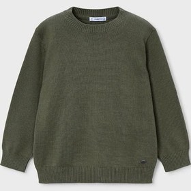 Resim Erkek Çocuk Bisiklet Yaka Basic Triko Kazak - Yeşil Charcoal Melange 