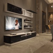 Resim Decoraktiv Trendstyle 5220S Mdf Tv Ünitesi Tv Sehpası Beyaz Siyah Mermer 