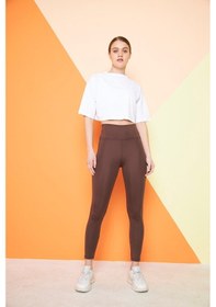 Resim Thiff Gymwear Kahverengi Yüksek Bel Sıkılaştırıcı Toparlayıcı Kışlık Şardonlu Dalgıç Kumaş Spor Günlük Tayt Kahverengi 
