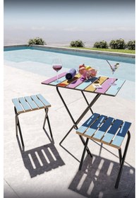 Resim Bino Yükseklik Ayarlı Ahşap Bistro Set Kamp Masası Taburesi 3'lü Set Çok Renkli 
