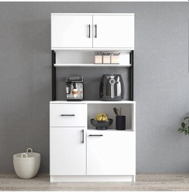 Resim Tanmob Mtd0101 İnci 90 Cm Kapaklı Çekmeceli Raflı Mutfak Dolabı Beyaz Beyaz 