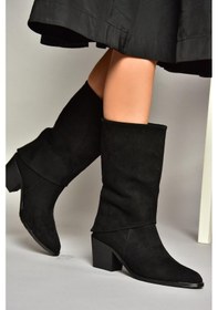 Resim Fox Shoes T936042502 Siyah Kalın Alçak Topuklu Kadın Bot Siyah-Süet Siyah 