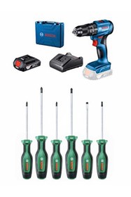 Resim Bosch Gsb 185-li Darbeli Kömürsüz Tek Akü ve Bosch 6 lı Tornavida Seti Hediye 
