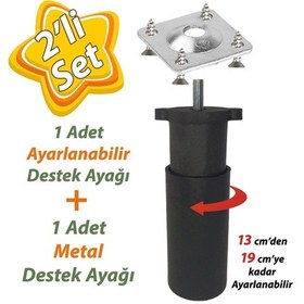 Resim Destek Ayağı 13-19 Cm Siyah Ve Metal Düz Ayak Tabanı M8 Civatalı İnce Diş Mobilya Kanepe Baza Koltuk Seti 