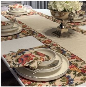 Resim Keten 6 Lı Hürrem Desen 6 Amerikan Servis & 1 Runner 6 Peçete Çok Renkli 