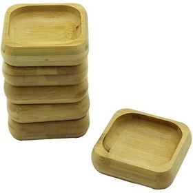 Resim 6 Adet 9x9cm Kare Ahşap Bambu Çerezlik - Lokumluk Kase Derinlik: 1.8cm 4989 Çok Renkli 