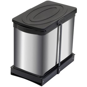 Resim P-9456 12+12 Litre Antrasit Teleskopik Raylı Paslanmaz Çöp Kovası P-9456 Antrasit - Gri 